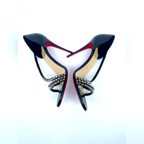 Christian Louboutin So Spike 100 Black Silver Ankle Strap Sandal Heel Pump EU 40 - Picture 8 of 13